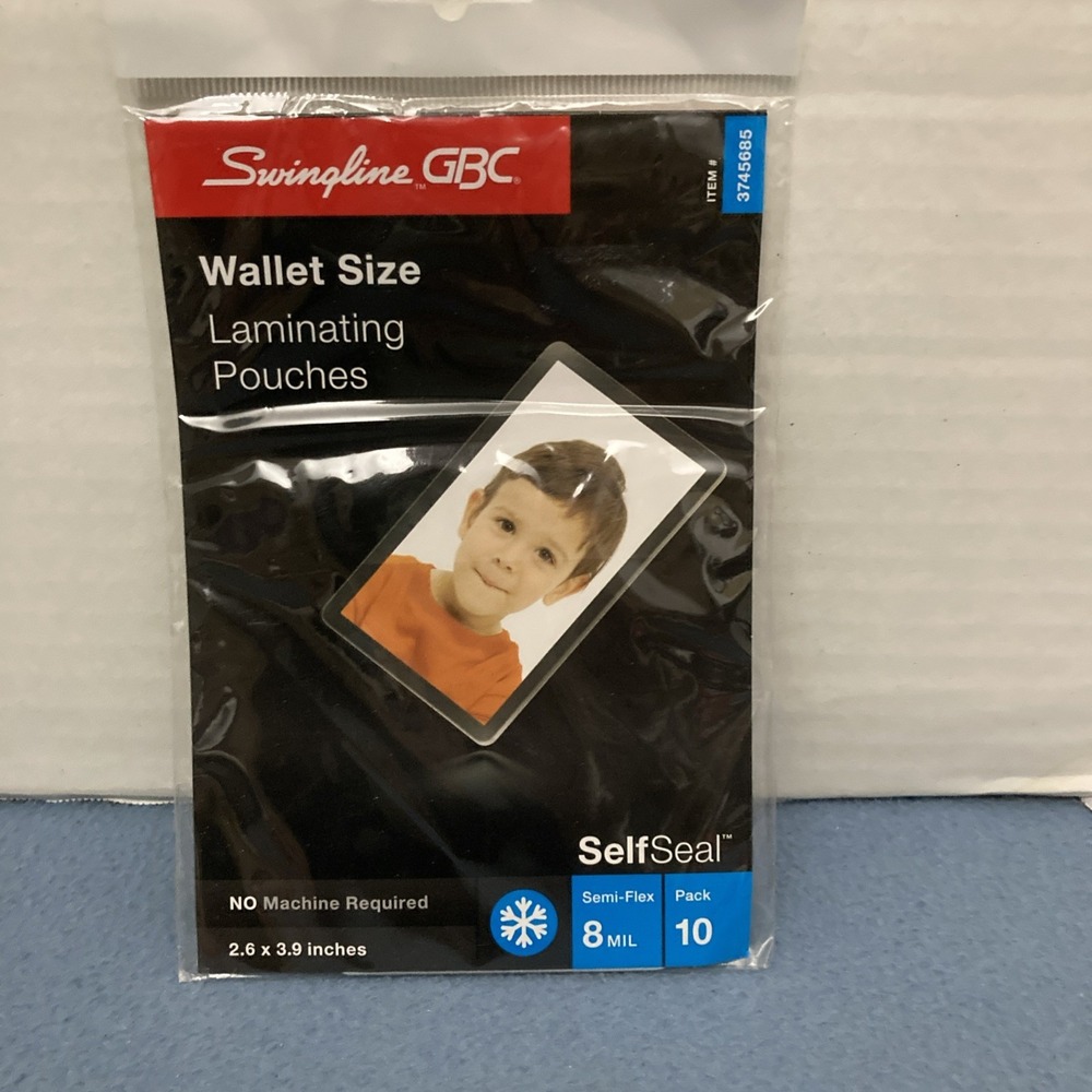 Swingline GBC SelfSeal Laminating Pouches 2.6" x 3.9" Wallet Size /8 mil/10 pack
